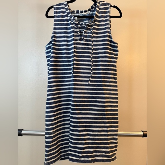 Navy and White Striped Sleeveless Dress - Picture 1 of 4